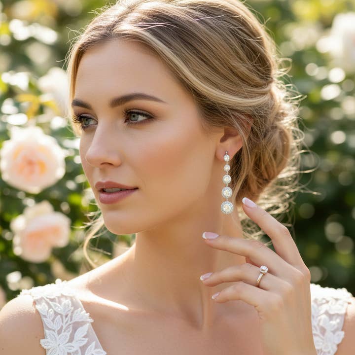 CZ COLLECTION - CRYSTAL DROP EARRINGS - CZER796 SILVER for wholesale by Athena Bridal Jewellery