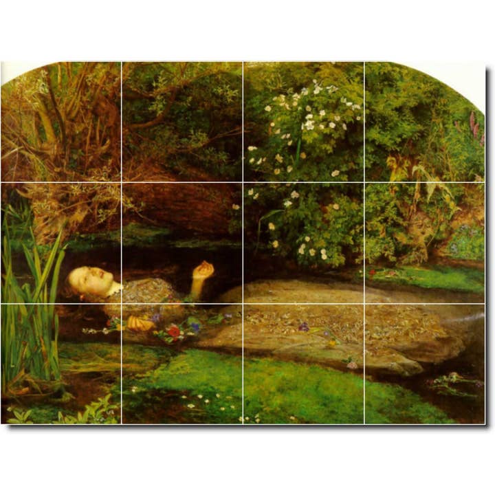 Céramique Mythologie 'Ophélie par John Millais' Mosaïque Murale pour la vente par Picture-Tiles.com