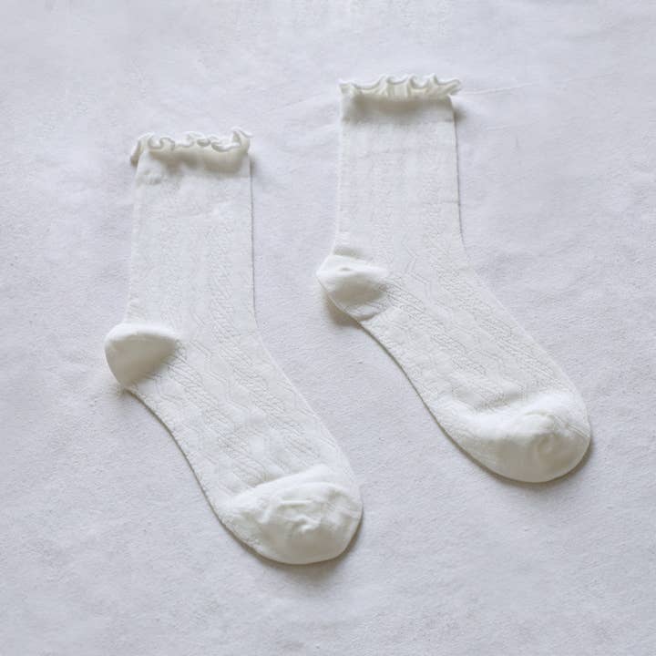 Happy Knits – wholesale Socks – Women's – Women's Ruffle Mesh Cotton Socks - Retro & Breathable2