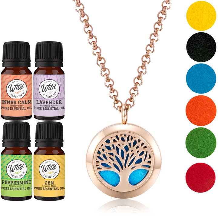 Rose Gold Tree of Life with 4 oils Necklace for wholesale by Wild Essentials