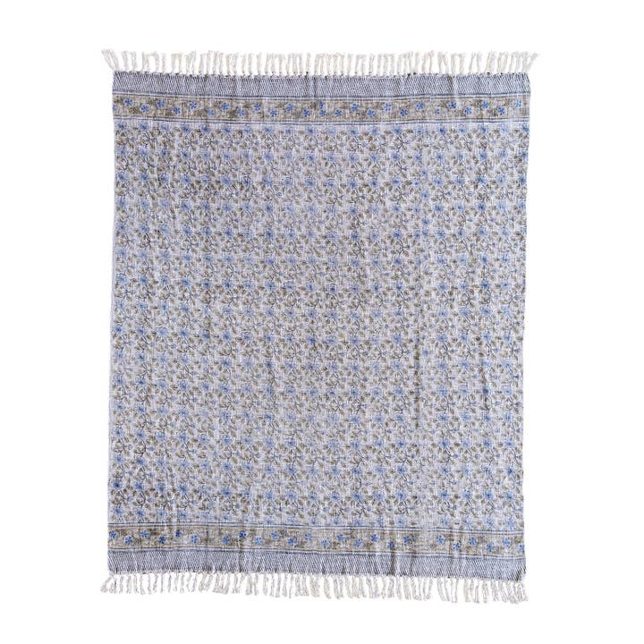Blue Ocean Traders - Wholesale Throw Blanket - Handloom Cotton Throw w Multicolor Block Print