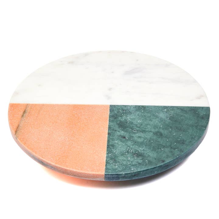 Lexi Home - Wholesale Lazy Susan - Swirl & Serve 12" Rotating Marble Lazy Susan in Pink Green