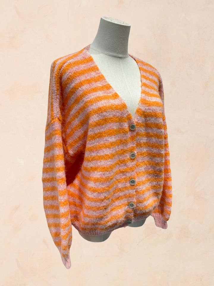 AMARIA - Wholesale Cardigan - Women's - Oversized striped cardigan in soft knit - WOOL - 510628