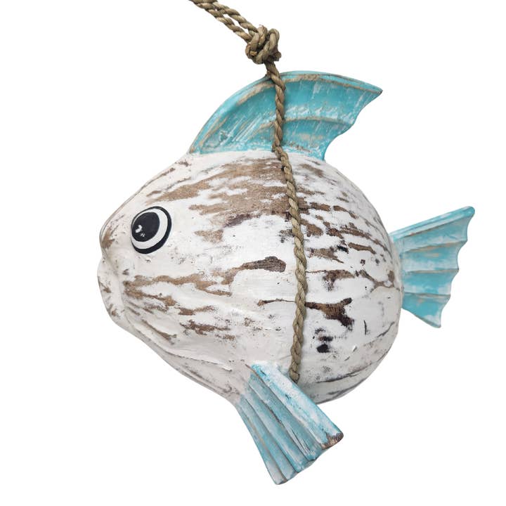 White Elephant - Wholesale Sculpture - Hand Carved Coconut FISH Table Top Art Carving 0