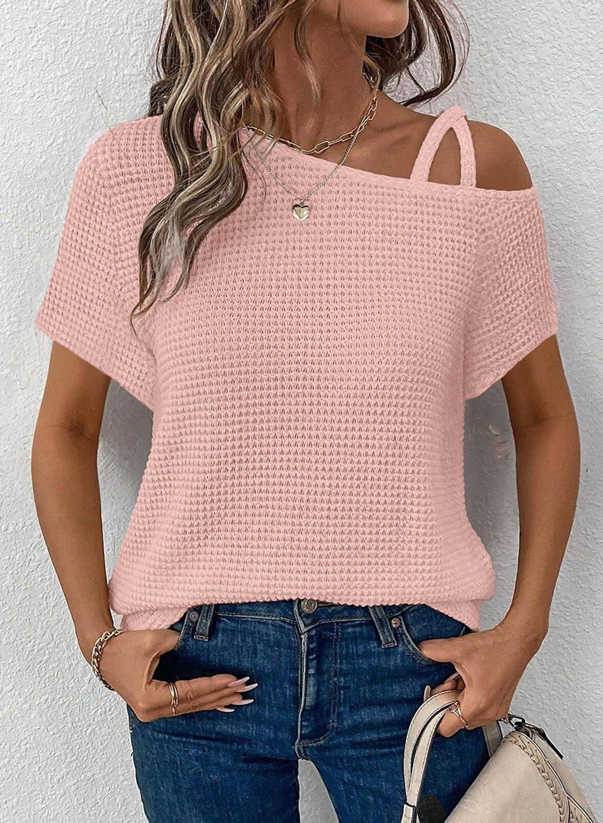Lily Clothing - Wholesale Shirt - Women's - Short sleeved off-the-shoulder knit T-shirt4