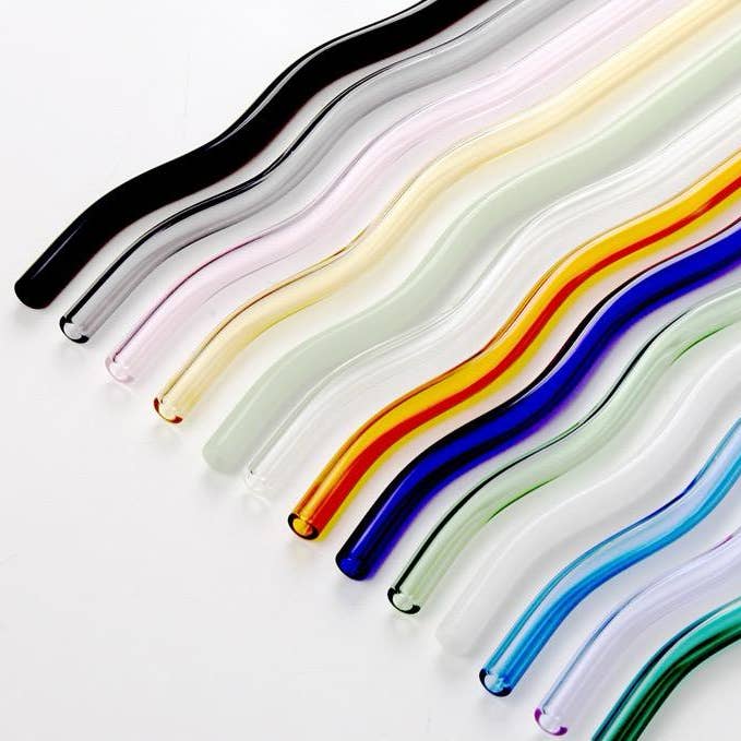 Weavey Studio - Wholesale Drinking Straw - Wave Curl Reusable Clear Transparent Glass Bend Drink Straws3