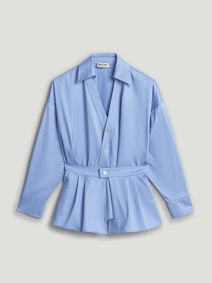 Belted V-Neck Poplin Shirt for wholesale by NOCTURNE