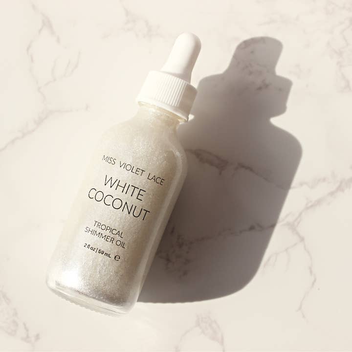 Miss Violet Lace LLC - Wholesale Body Glitter/Shimmer - Coconut Shimmer Body Oil // White Coconut