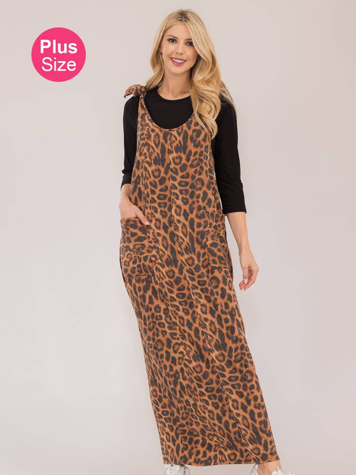 PLUS SIZE ANIMAL PRINT LONG OVERALL DRESS
-CD23873A-PL for wholesale by Celeste Clothing