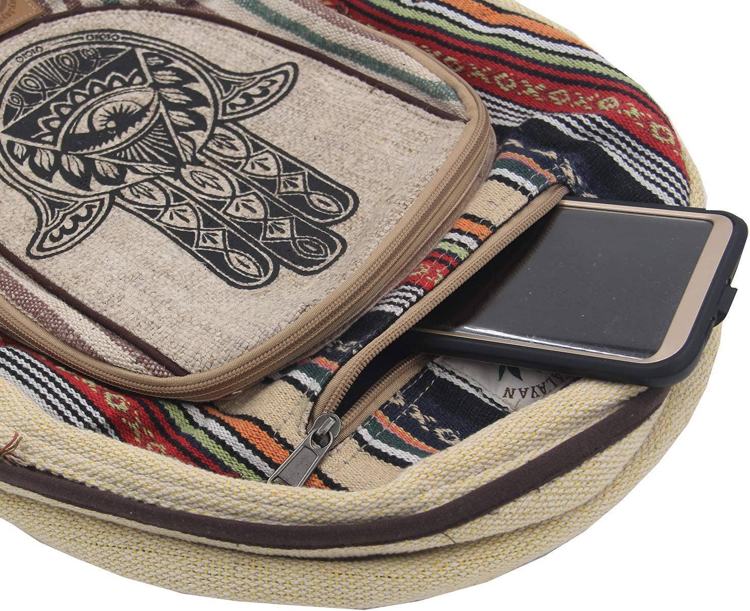 Lungta Imports - Wholesale Backpack - Unisex - Handmade Large Multi Pocket Natural Hemp Nepal Backpack10