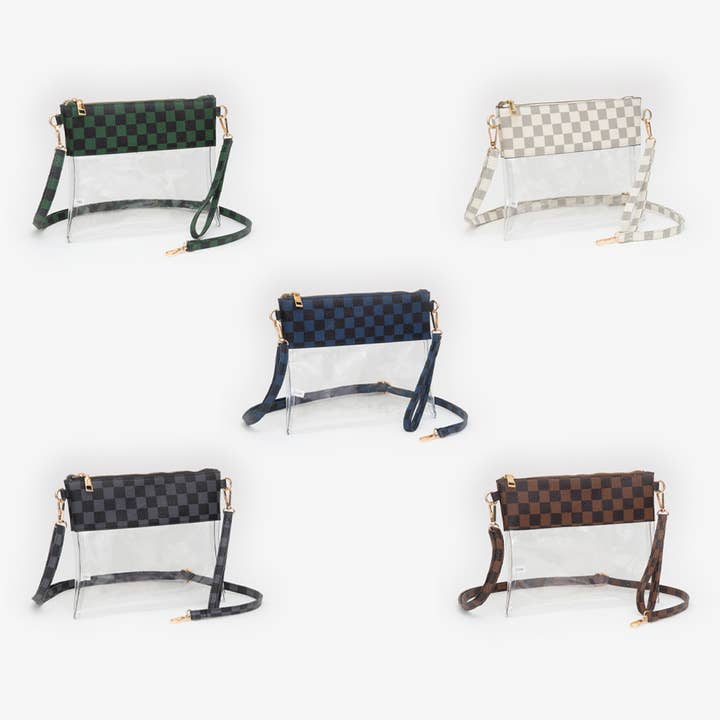 Sensibling Corp. - Wholesale Crossbody Bag - Women's - Faux Leather Checkered Printed Transparent Crossbody Bag