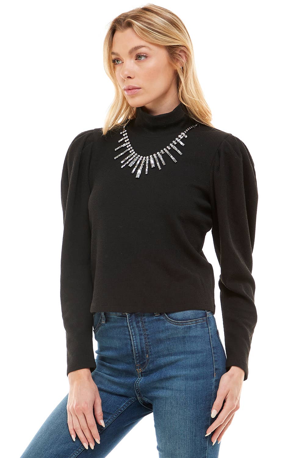 Svart STRASS HALSBAND MED TUTLE HALS TRÖJA L9498L4C93 för wholesale på Faire2