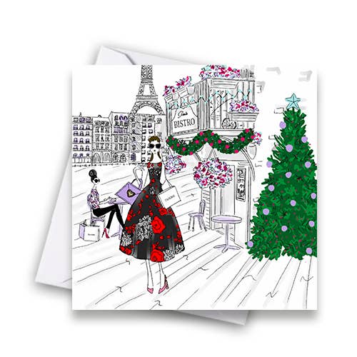 Compras en París Navidad - Tarjeta de Navidad de bistro francés para venta al por mayor de Catherine Loves