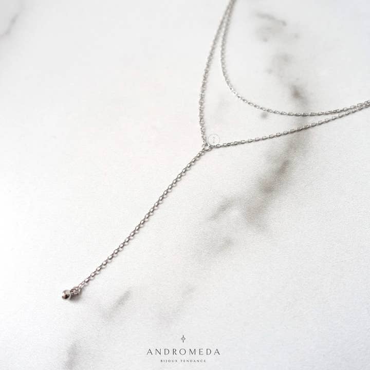 Andromeda Bijoux - Wholesale Y-Neck/Lariat Necklace - Layered Double Strand Y Necklace in 925 Sterling Silver2