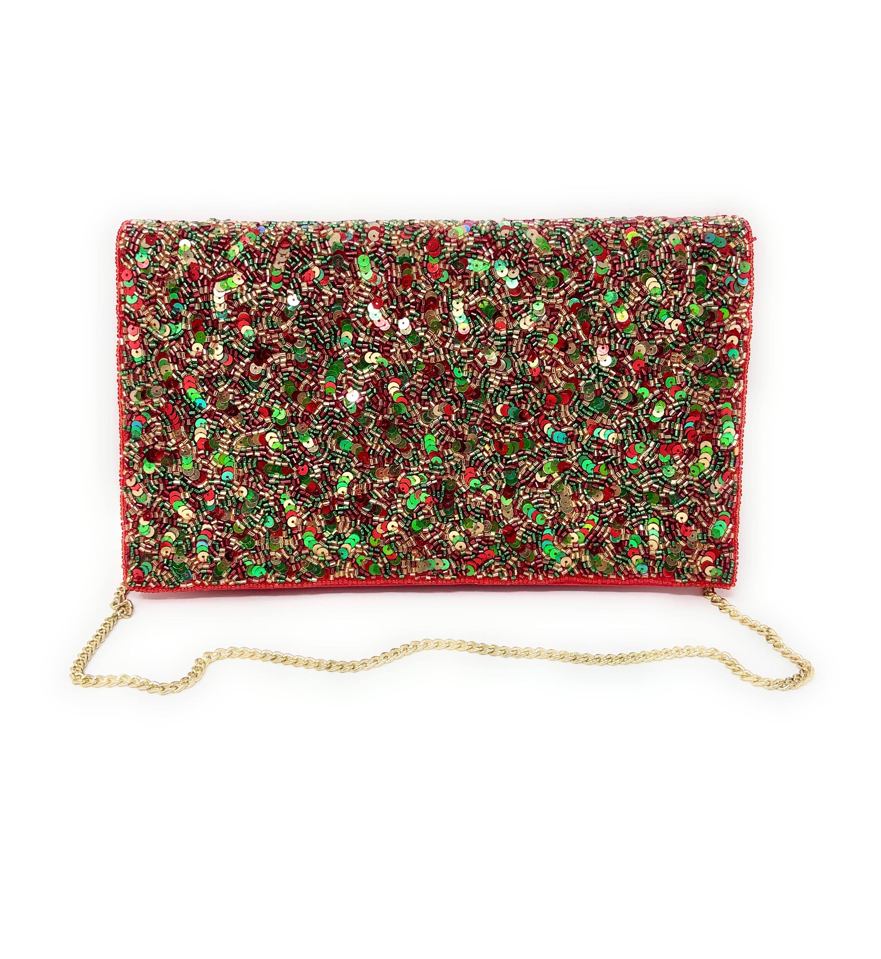 Twine and Love - Wholesale Clutch Bag - Women's - Sequin Red Green Beaded Clutch Purse3