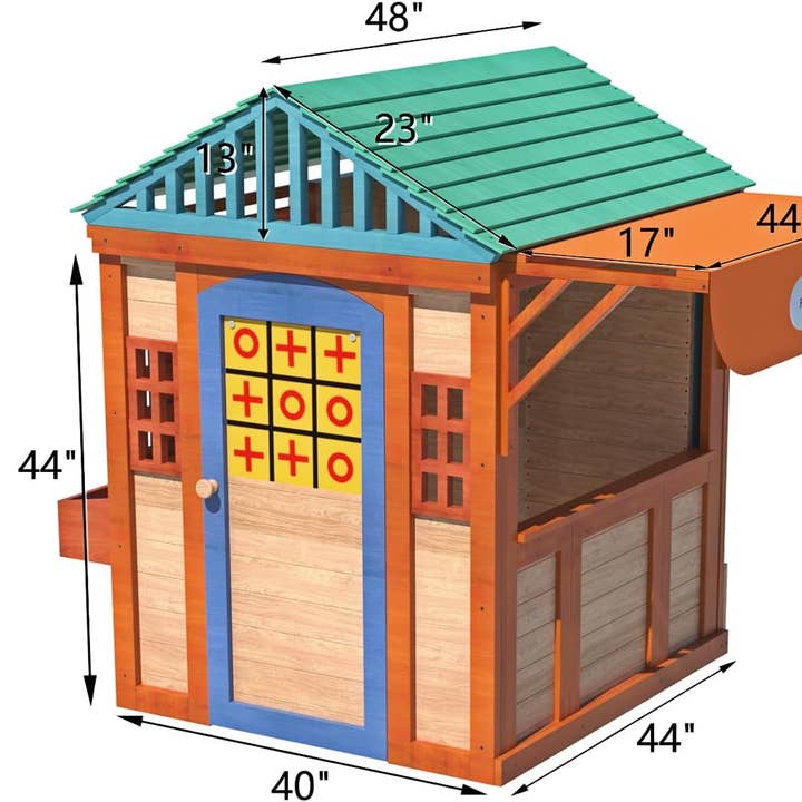 ShipItFurniture - Wholesale Wood Toy - Kids - Outdoor Playhouse for Age 3-8 Years Boy Girl, Wooden Cottage Playhouse with 4 Game Awning Window, Ball Wall & Tetris. Play House for Outdoor Garden, Lawn, Patio, Yard.