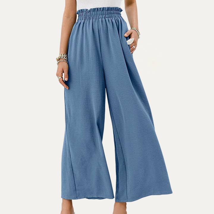 The Moment Collection – Großhandel Hose – Damen – Relax and Casual Days Hose mit hoher Taille und gesmoktem weitem Beinschnitt
