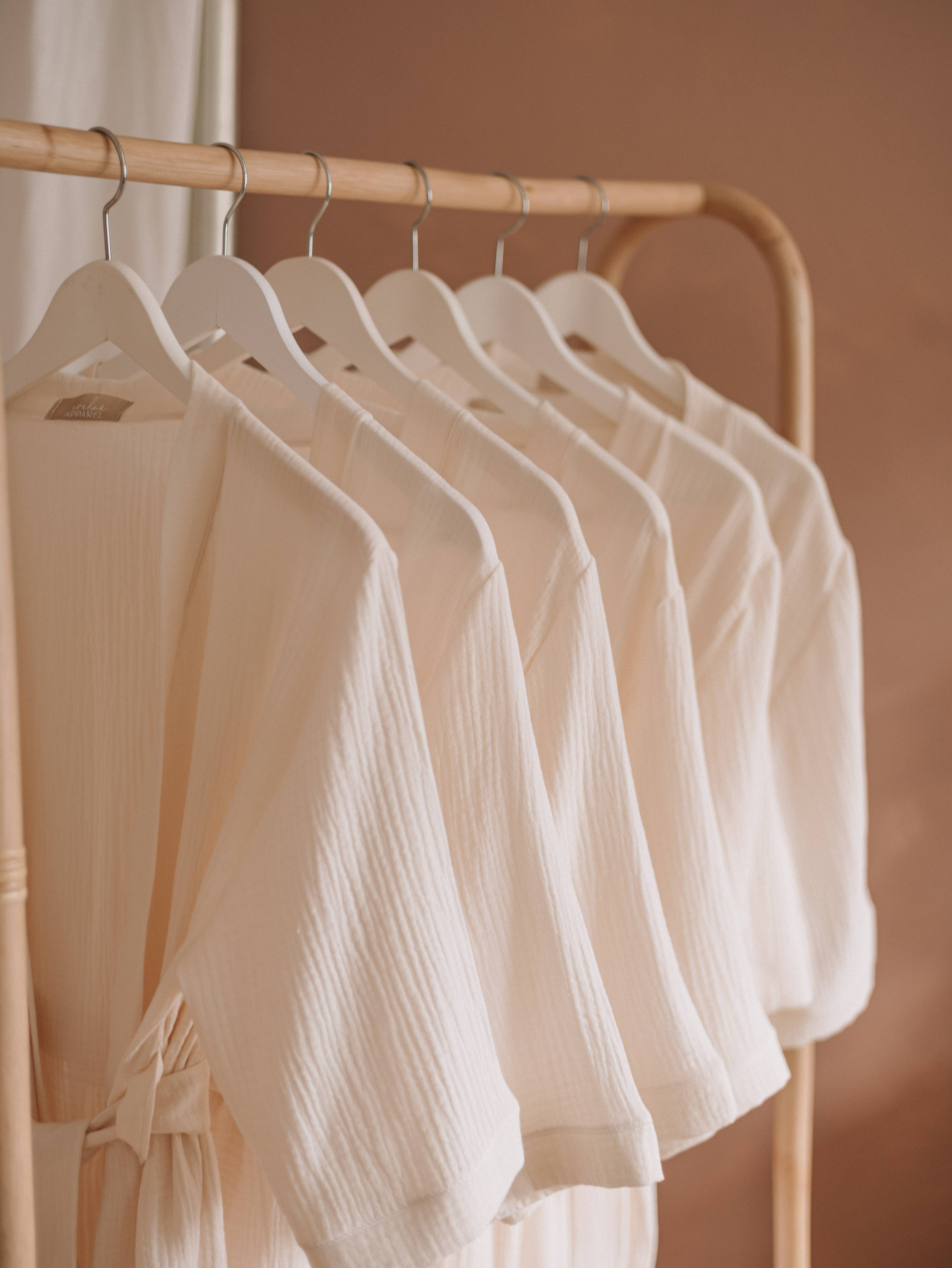 Evelina Apparel - Vente Peignoir – femme - Robe 100 % coton mousseline style kimono, couleur vanille claire2