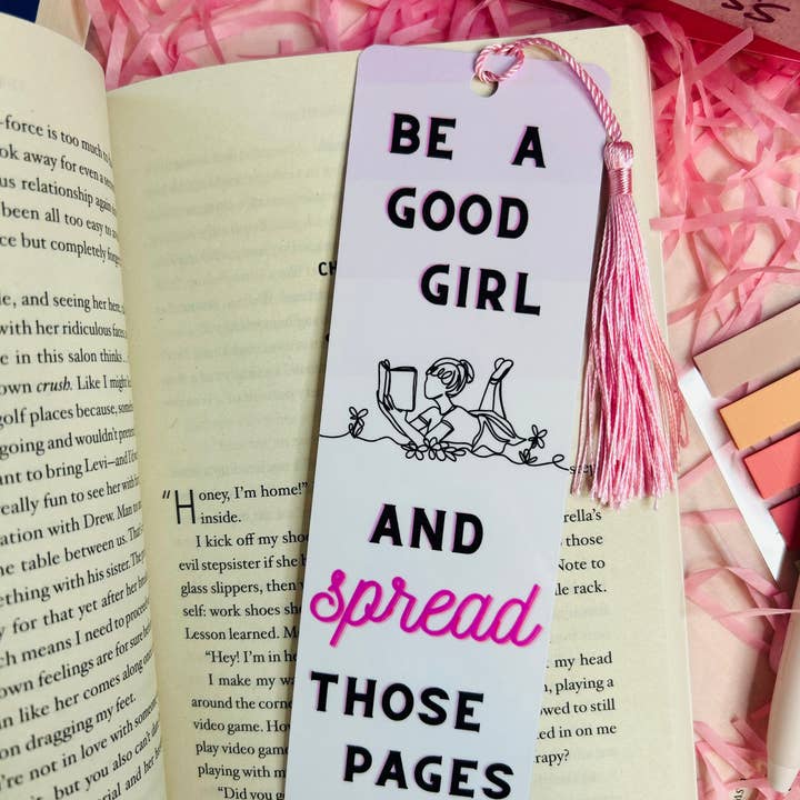 TheBookShack – wholesale Bookmark – Be a Good Girl and Spread Those Pages Bookmark – Cute Aesthetic Tassel Bookmark for Book Lovers, Reader Gift, Literary Accessory1