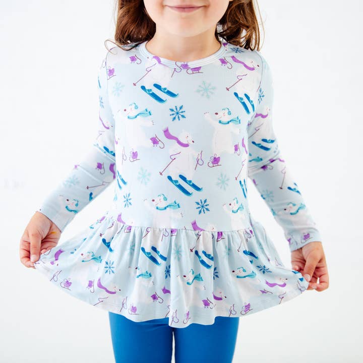 Dreamiere - Wholesale Top & Pant Set - Kids - Bearly Skating By Winter Polar Bears Long Sleeve Girl's Bamboo Twirler Top And Pants Set