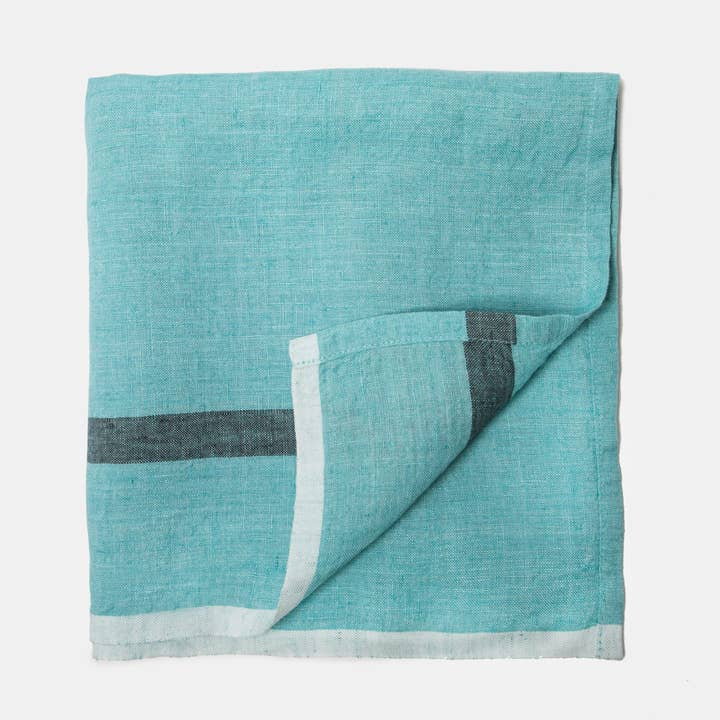 Serviettes en lin blanchi aqua/anthracite 20x20 - Set de 4 pour la vente par Caravan Home