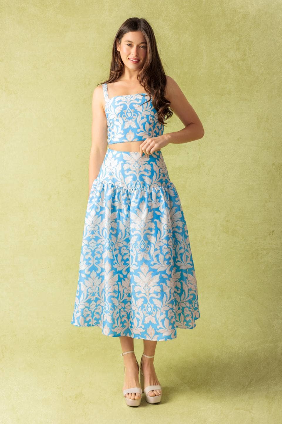 MARFIM AZUL Conjunto de top e saia estampados em tecido - IT13545-SET para venda a revendedores na Faire1