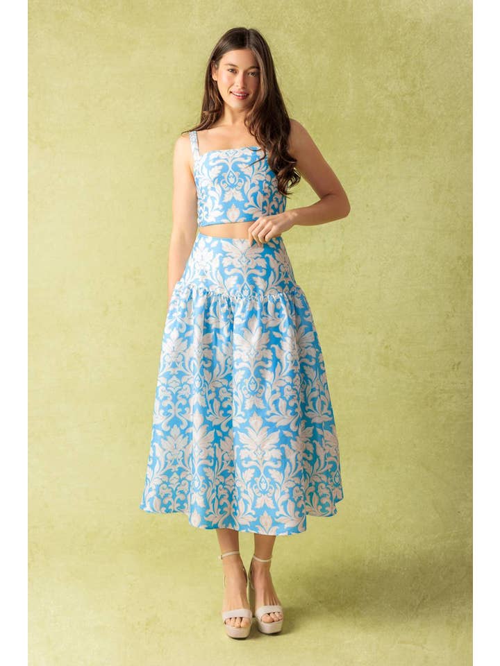 MARFIM AZUL Conjunto de top e saia estampados em tecido - IT13545-SET para venda a revendedores na Faire1