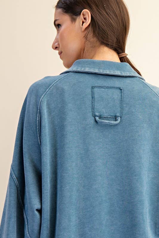 Sunday Morning - Wholesale Sweatshirt - Women's - T170037 LONG SLEEVE MINERAL WASHED POLO SWEATSHIRT21