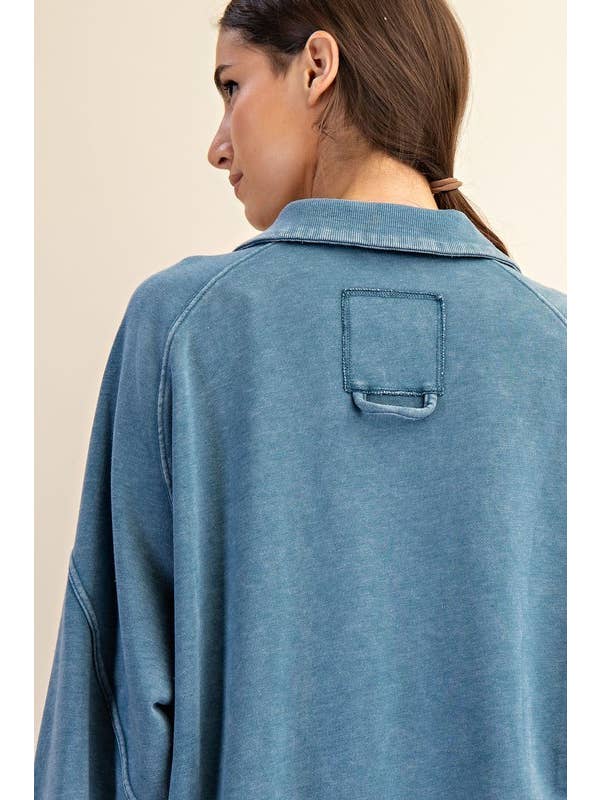 Sunday Morning - Wholesale Sweatshirt - Women's - T170037 LONG SLEEVE MINERAL WASHED POLO SWEATSHIRT21