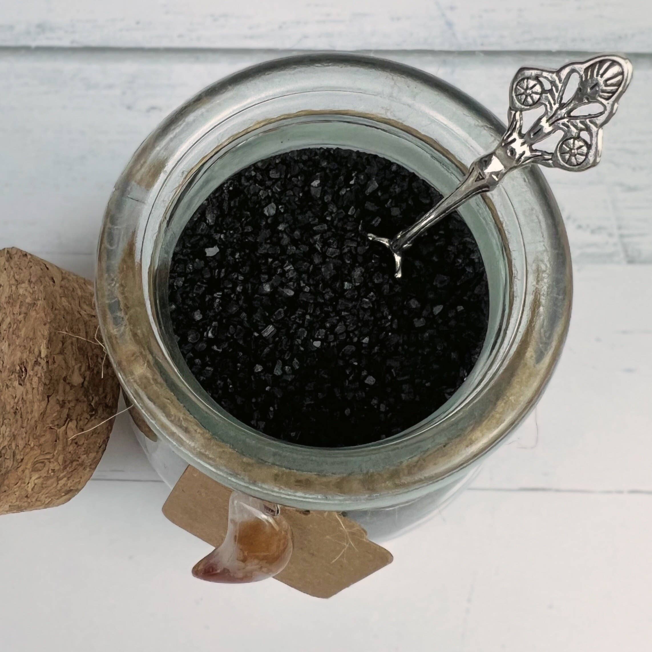 Purple Door ATX – wholesale Meditation supplies – Black Witch's Salt Jar With Natural Moon Stone3