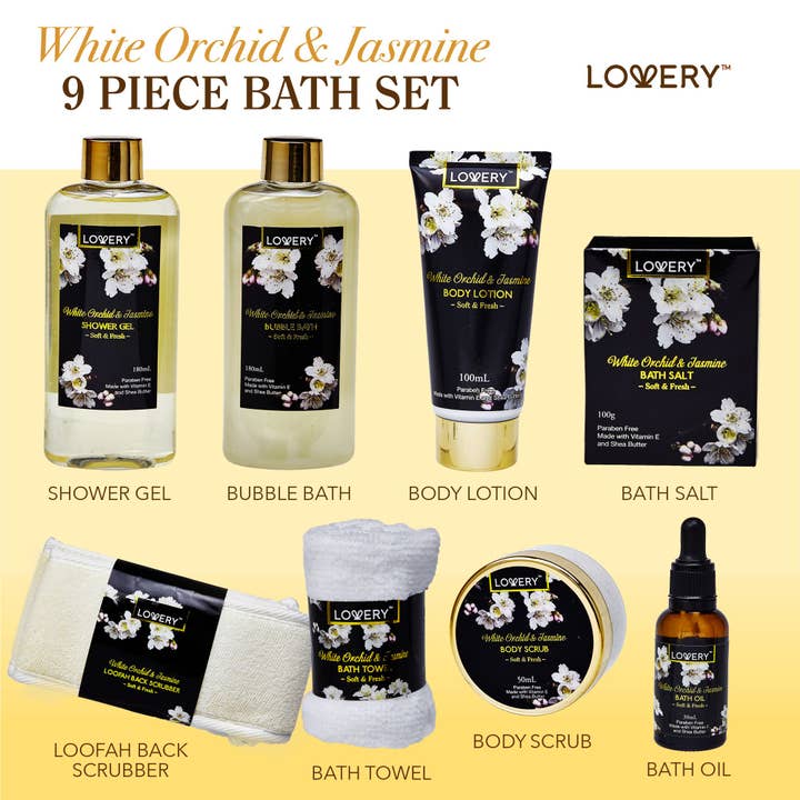 Lovery - Wholesale Bath & body set - Bath & Body Spa Gift Set - Orchid & Jasmine Home Spa - 9pc5