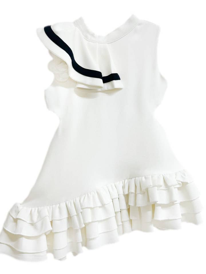 Petite Maison Kids - Wholesale Dress - Kids - Alex White Ruffle Dress with Black Contrast Line