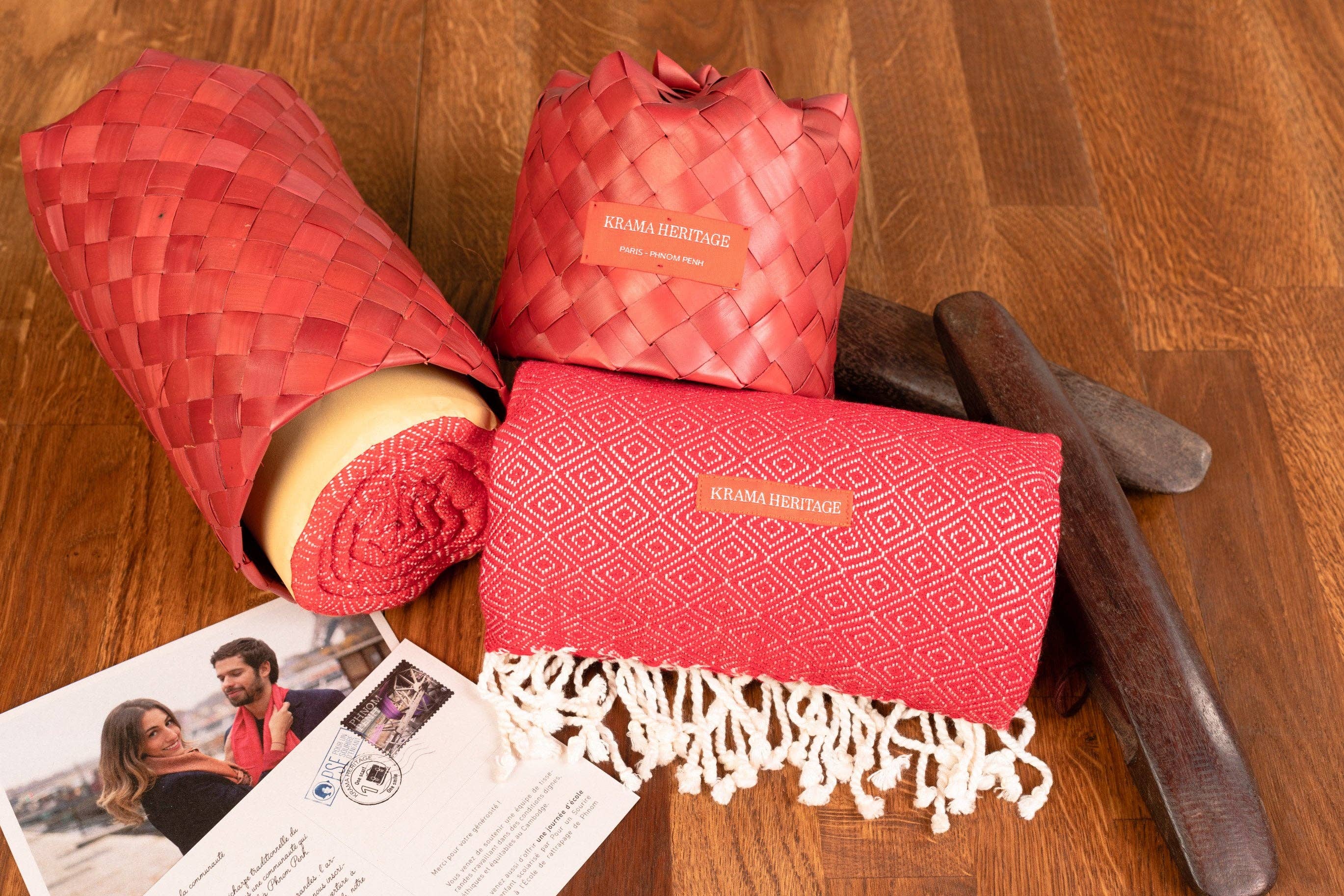 Krama Heritage - Wholesale Scarf - Women's - The Large Warm Poppy Red Krama in its palm leaf case - Woman3