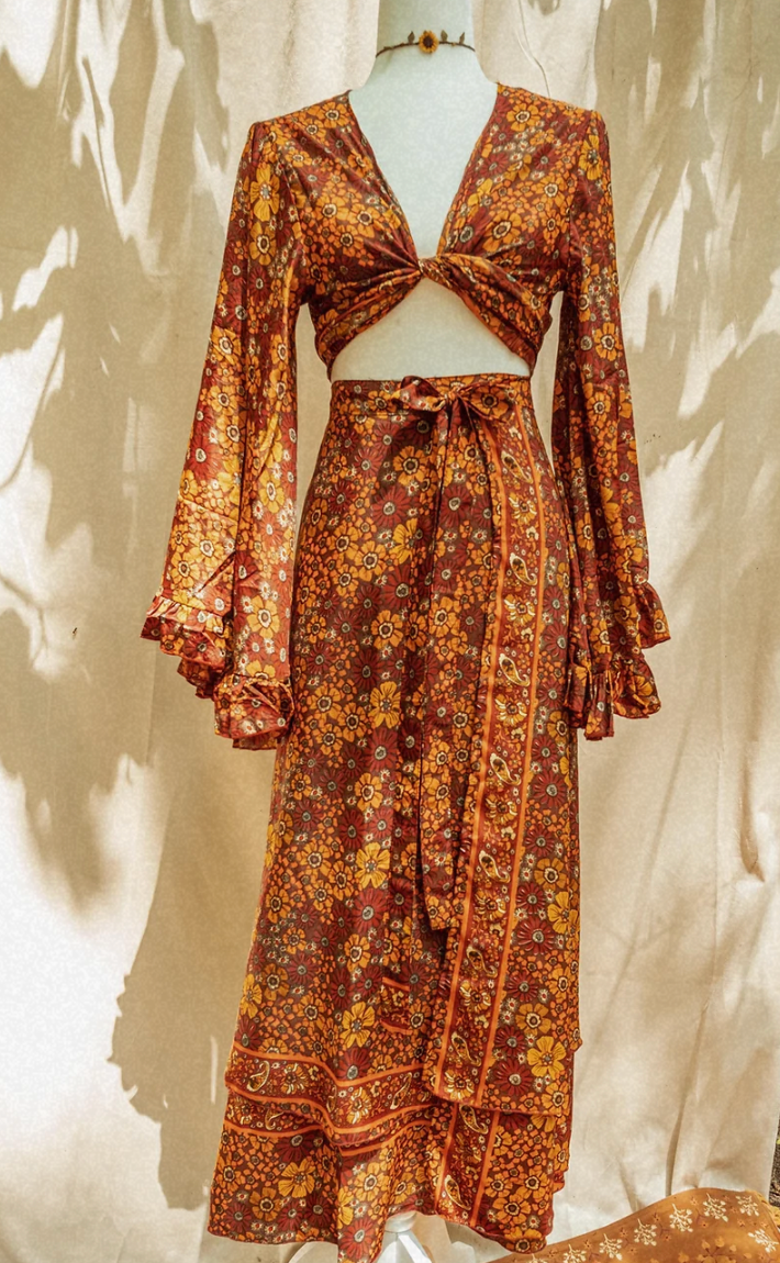 Gardenbelle Shop – Saia - Mulher por atacado – Saia de seda floral Hippie Boho Estilo 2 Camadas6