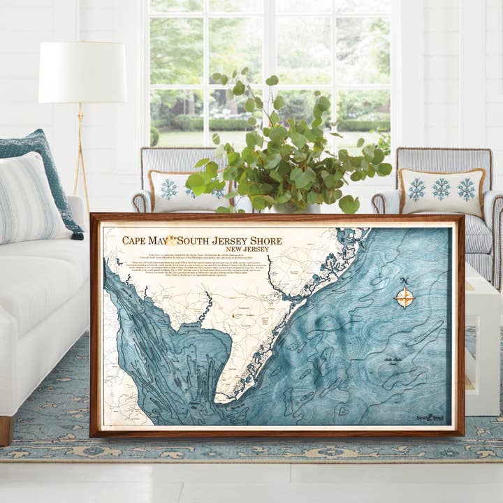Sea & Soul Nautical Chart Art - Wholesale Map - Cape May & South Jersey Shore Nautical 3D Wood Map Wall Art, Coastal decor Carved Wood Map, Best Selling Unique Handmade Personalized Gifts