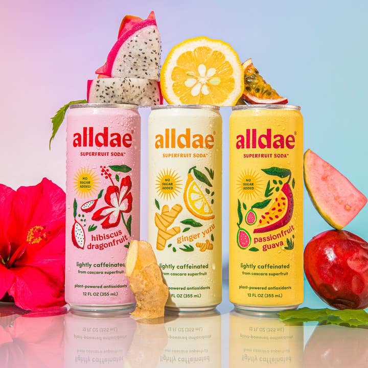 alldae superfruit soda - Wholesale Soda/Carbonated Drink - Variety 12 Pack | Healthy Soda | Lightly Caffeinated Soda