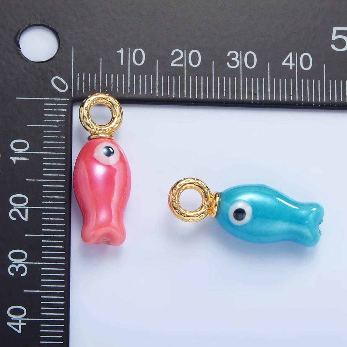 Aim Eternal - Wholesale Individual Charm/Pendant - 24K Gold Filled 30mm Enamel Fish Sea Animal Ceramic Drop Charm | X794 - X80117