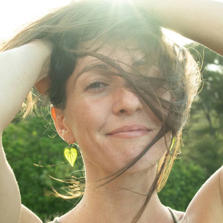 StoneArrow Jewellery - Wholesale Dangle earrings - Upcycled Glass Kawakawa Leaf Earrings2