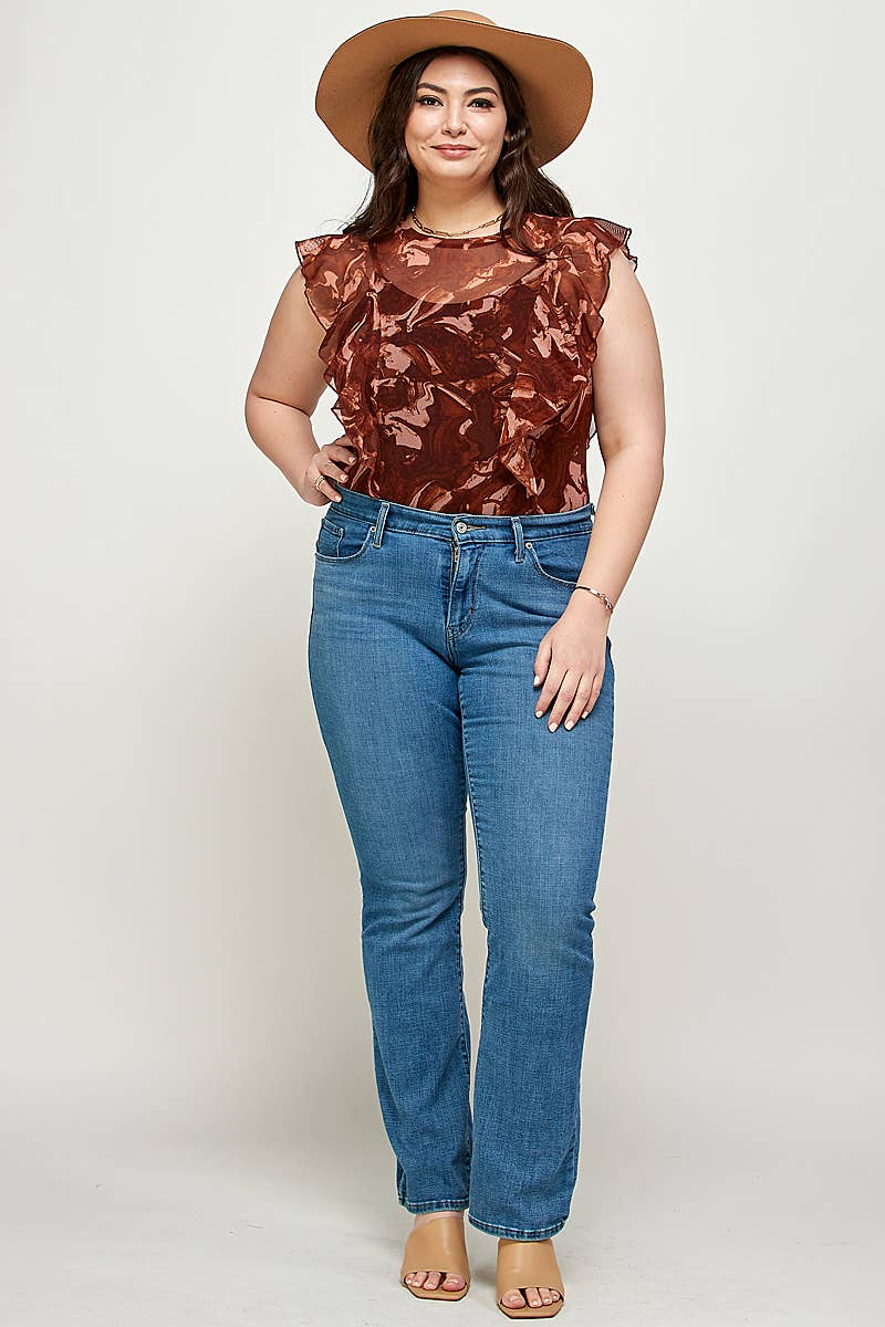 Haute Fox Plus Size & Contemporary - Wholesale Bodysuit - Women's - Plus Size Women's Marble Print Mesh Bodysuit WG17497-3BS3