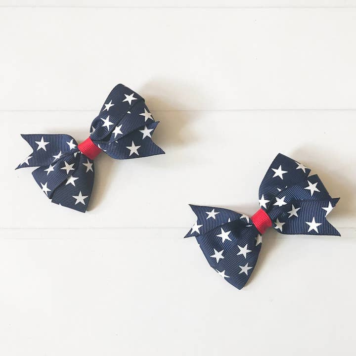Navy Blue Patriotic Hair Bows I The Enchanted Magnolia for wholesale by The Enchanted Magnolia