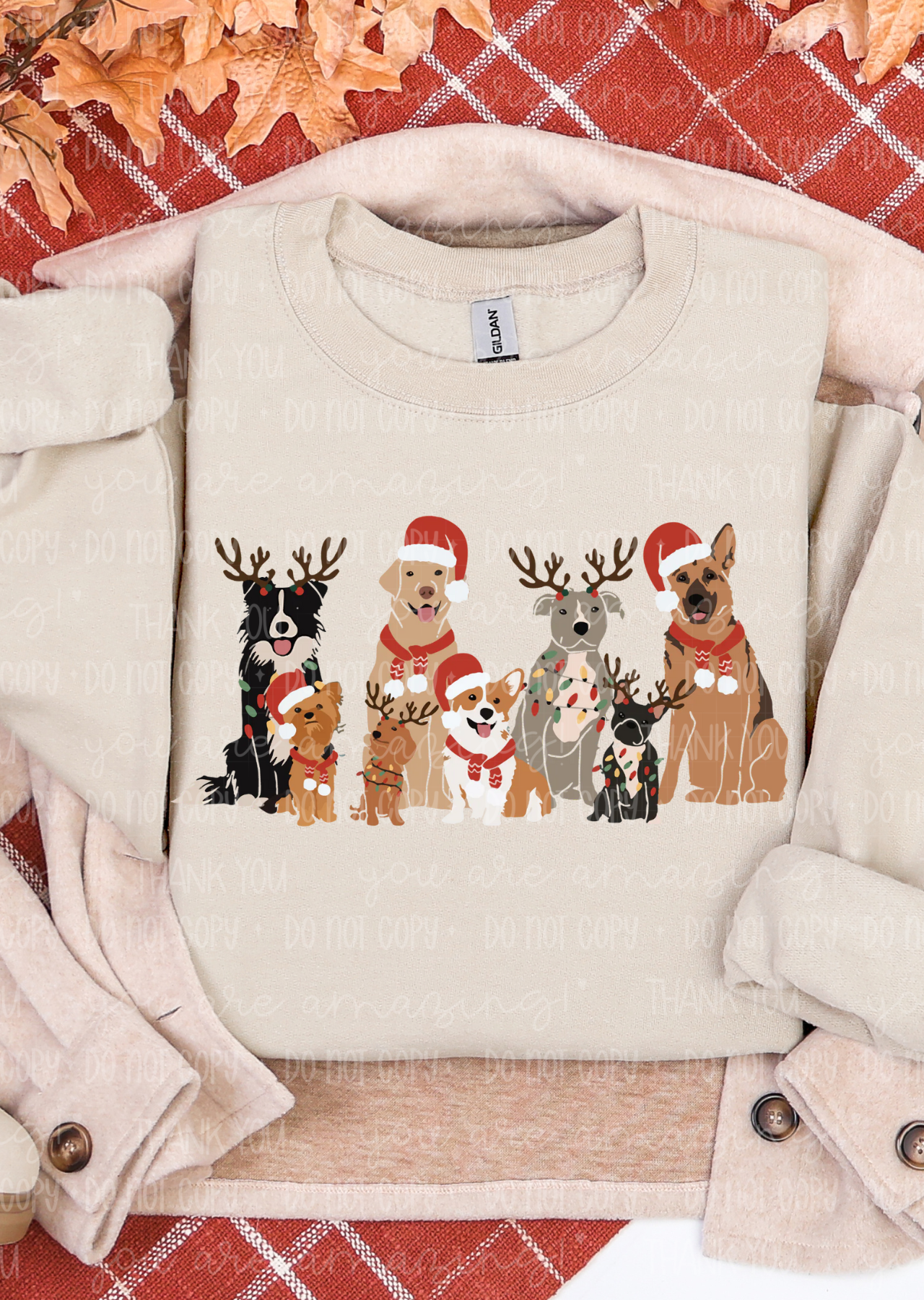 Gambi's Tees - Wholesale Graphic Sweatshirt - Women's - Festive Dog Squad Sweatshirt0