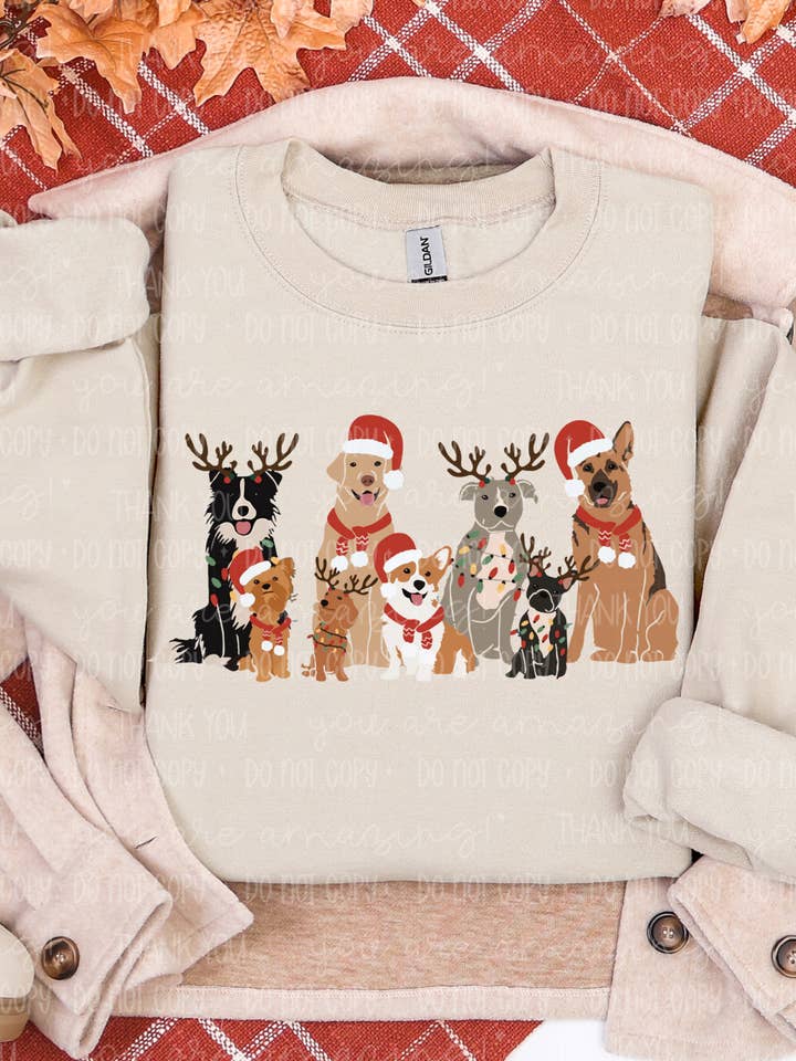 Gambi's Tees - Wholesale Graphic Sweatshirt - Women's - Festive Dog Squad Sweatshirt