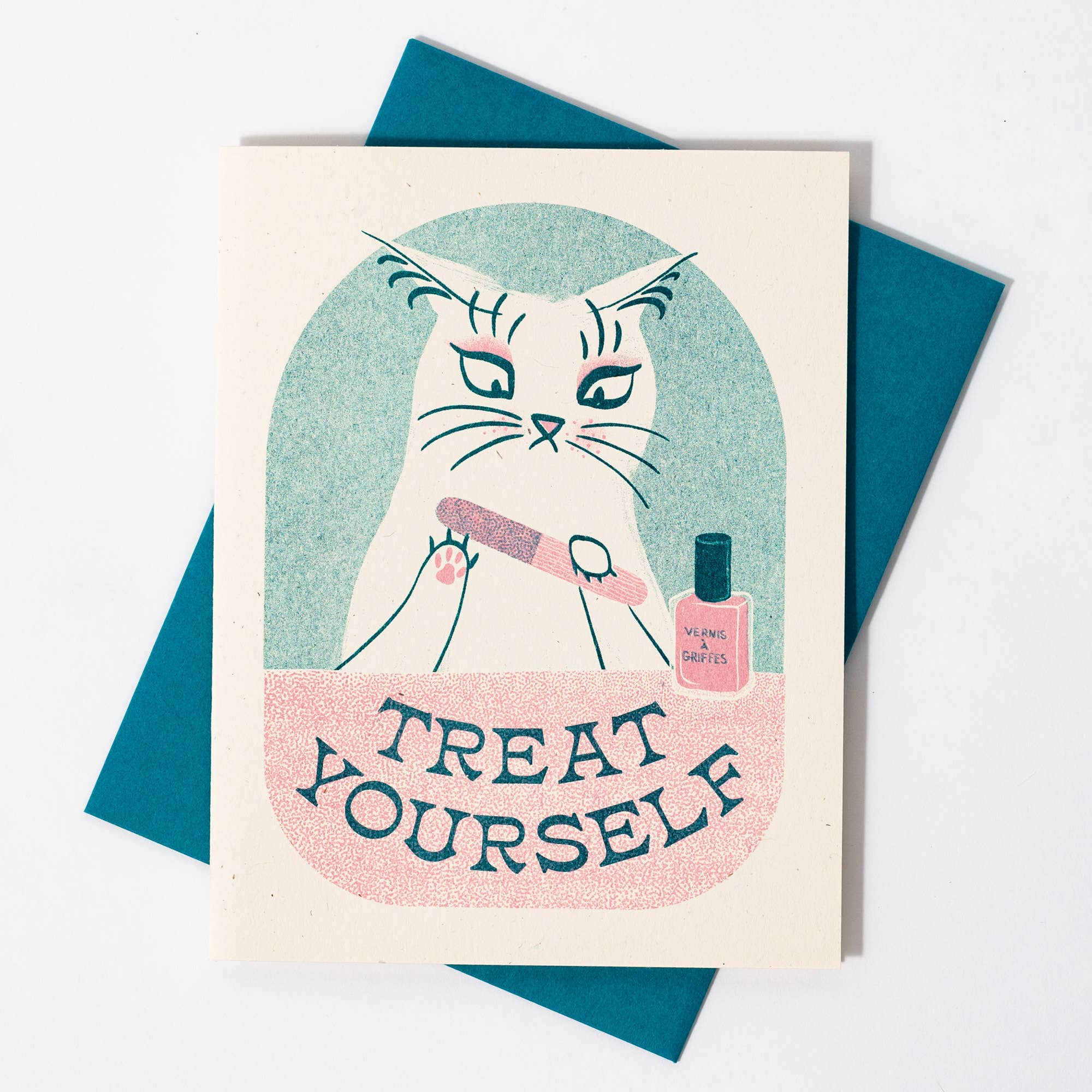 Bromstad Printing Co. - Vente Carte de vœux classique - Treat Yourself - Carte de vœux Risograph1