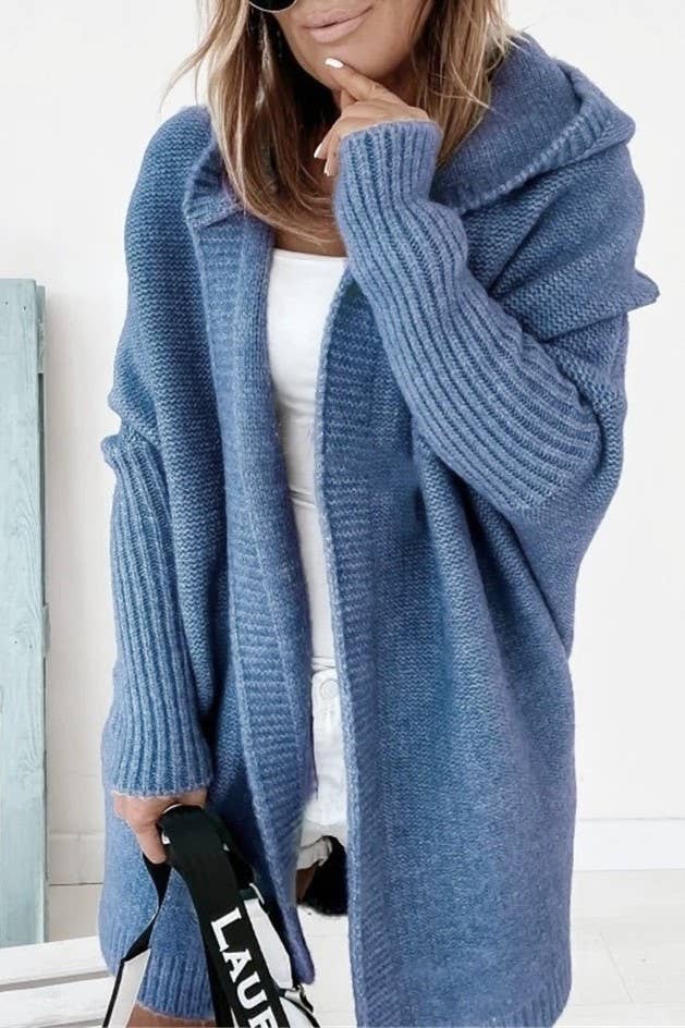 Rosa Clothing - Wholesale Cardigan - Women's - Plain exposed seam Hooded knit long cardigan coat0