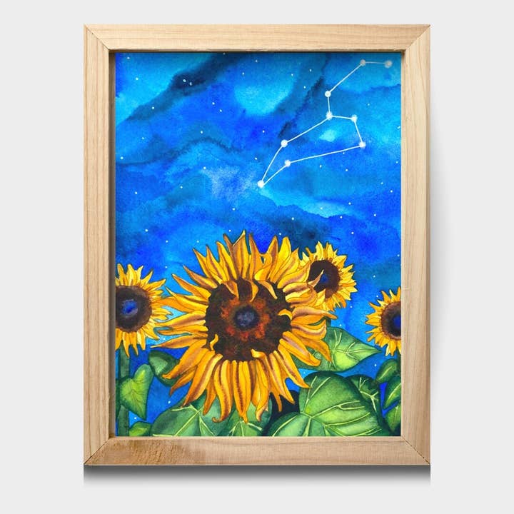 Aquarelle Astrology at Night Leo 11 « x 14" pour la vente par Chloe Marie Hourdequin Designs