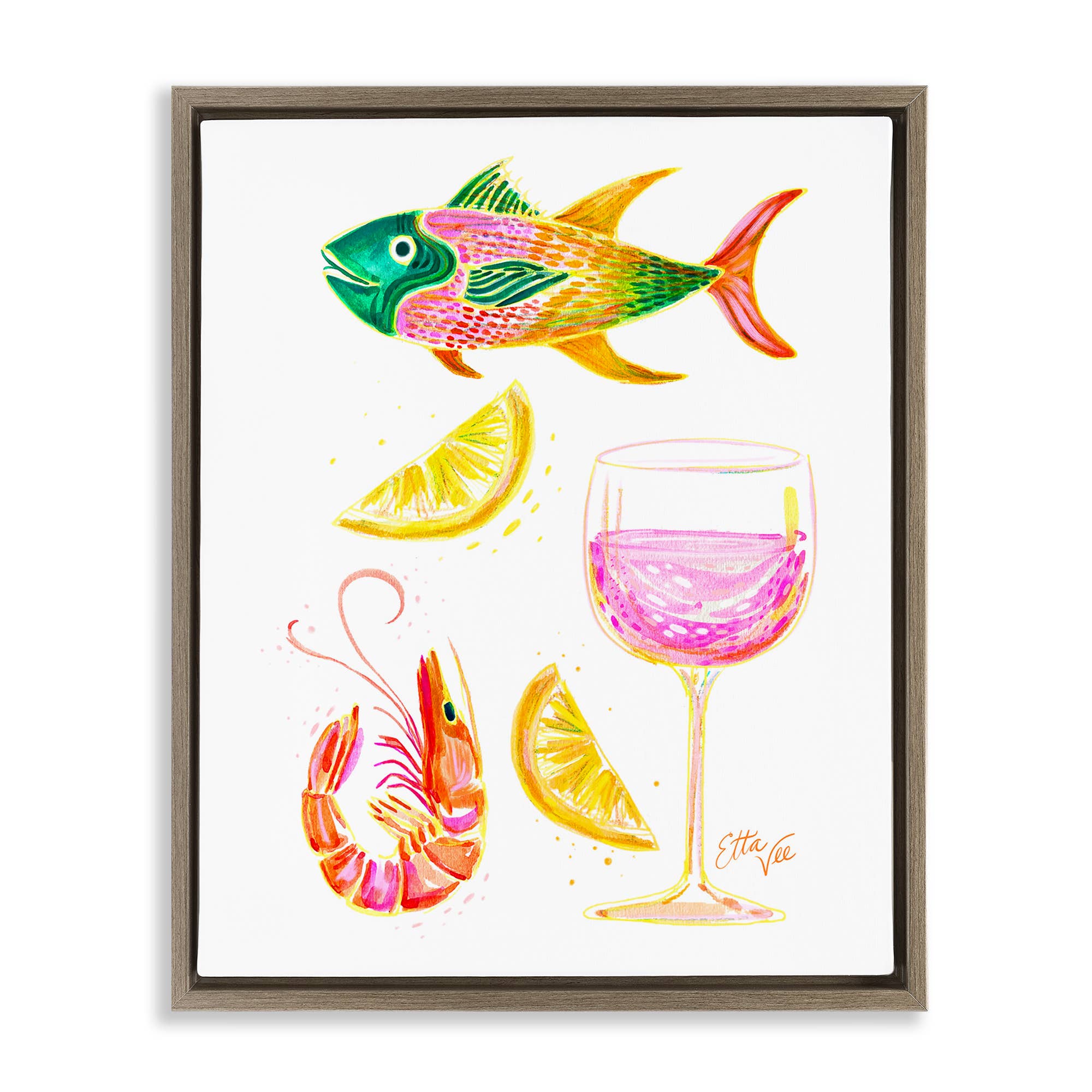 Stupell Industries - Vente Enseigne murale - Art mural encadré - Fruits de mer et vin d'été23