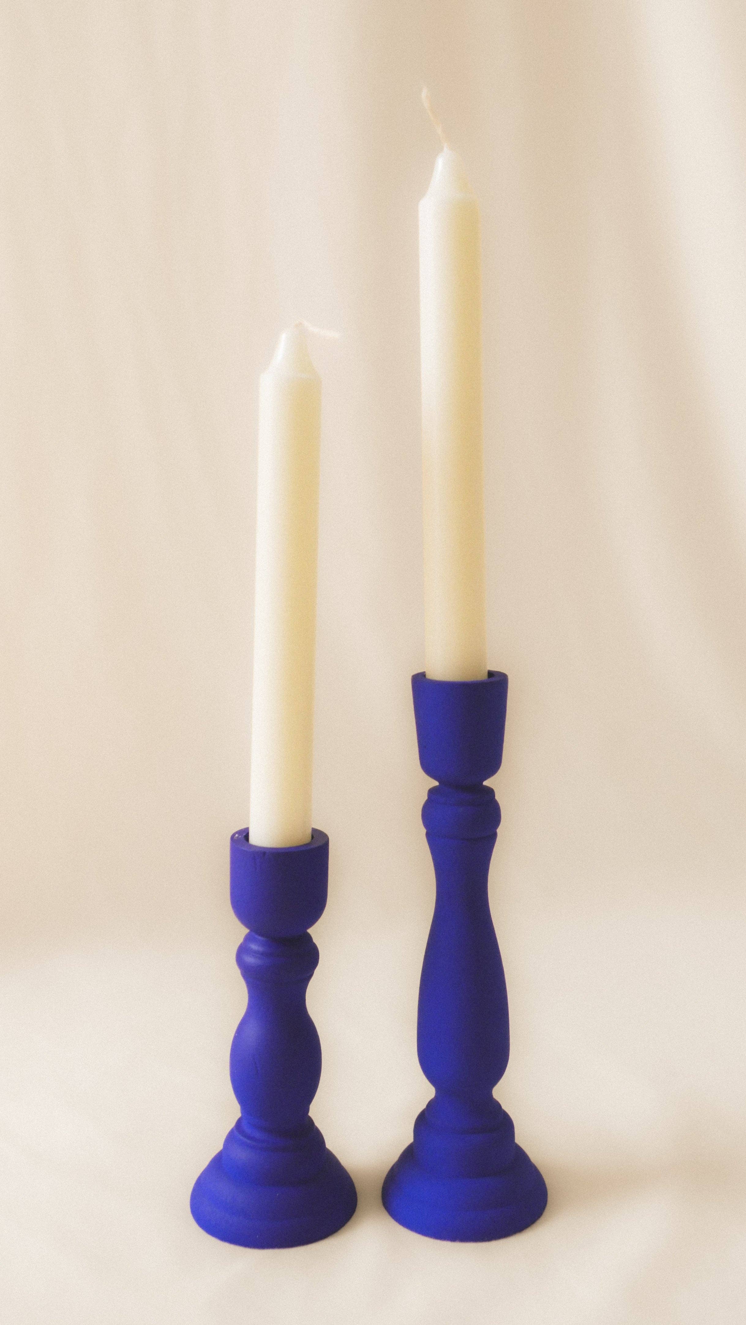 Massio Concept - Wholesale Candle Holder - Matte Blue Wooden Candle Holder (Set of 2)2