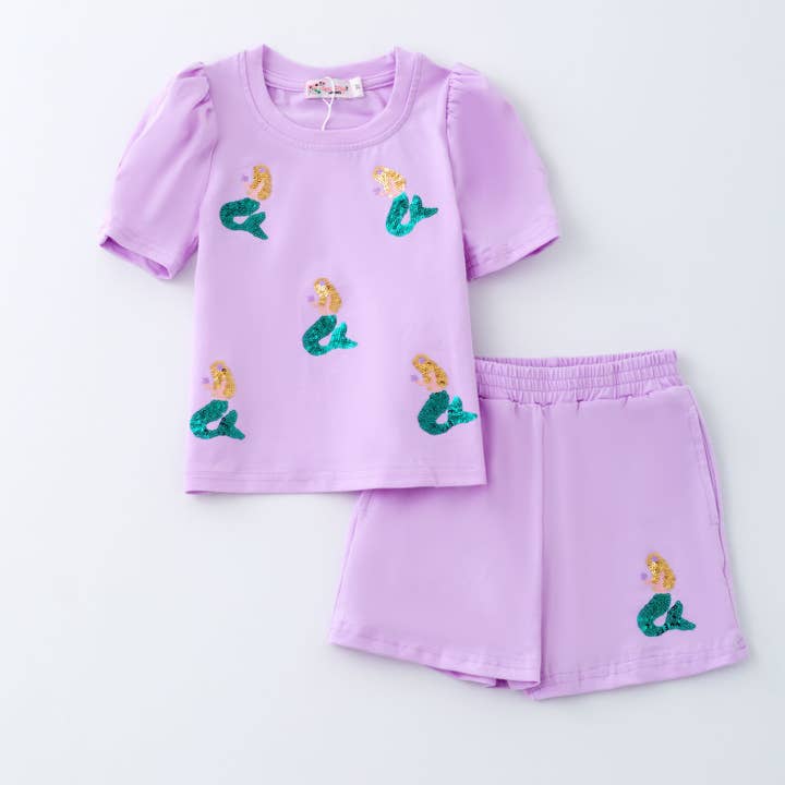 Clover Cottage - Wholesale Top & Short Set - Kids - Mermaid Sequin Girls Set