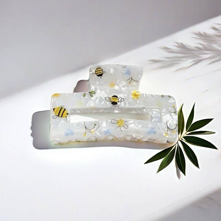 SoapElenGlen - Wholesale Hair Clip - Women's - Cartoon Bee Flower Print Square Hair Claw Clip2