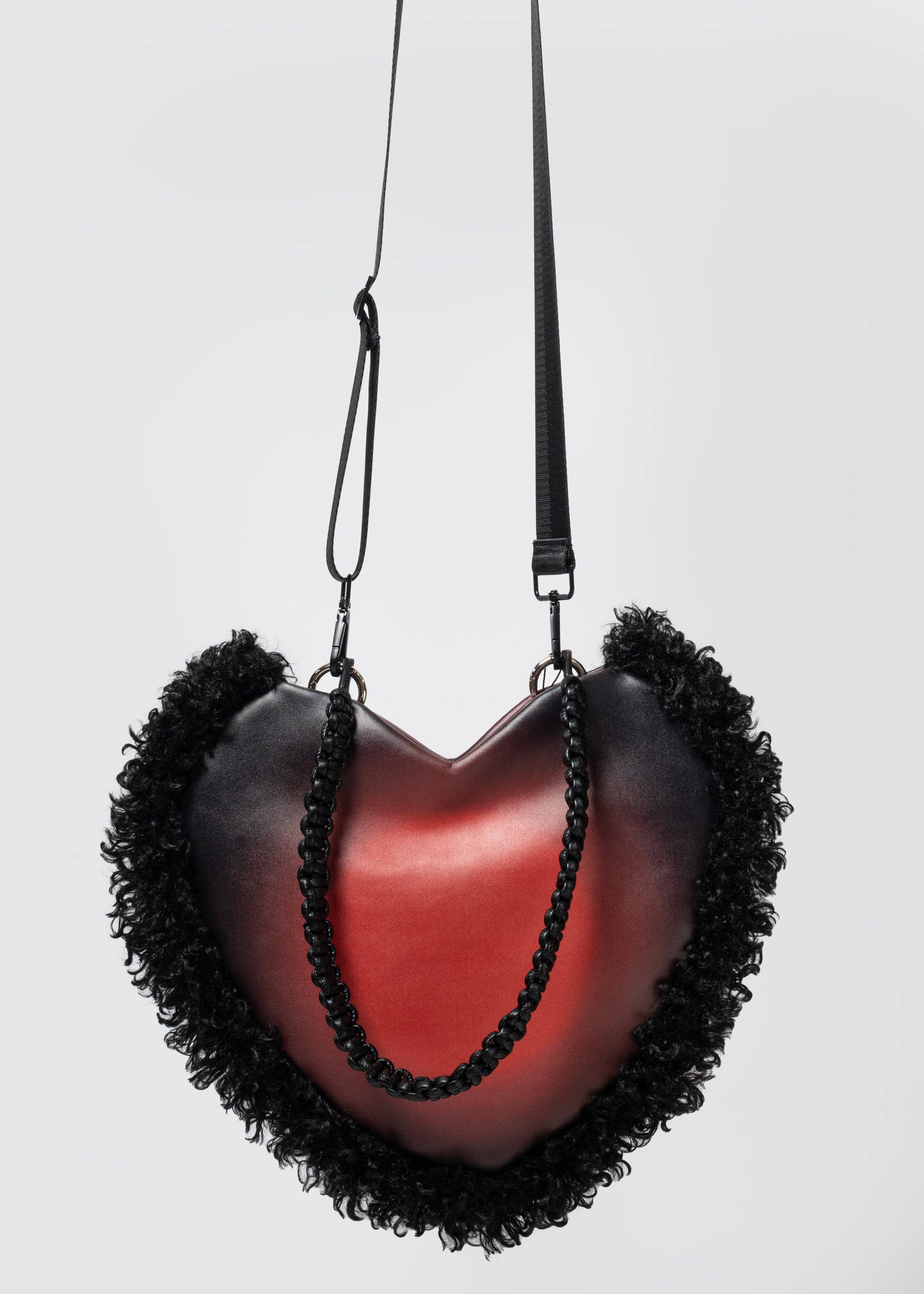 KATE HEWKO - Wholesale Top Handle Bag - Women's - Shag Trim Vegan Leather Heart Bag5